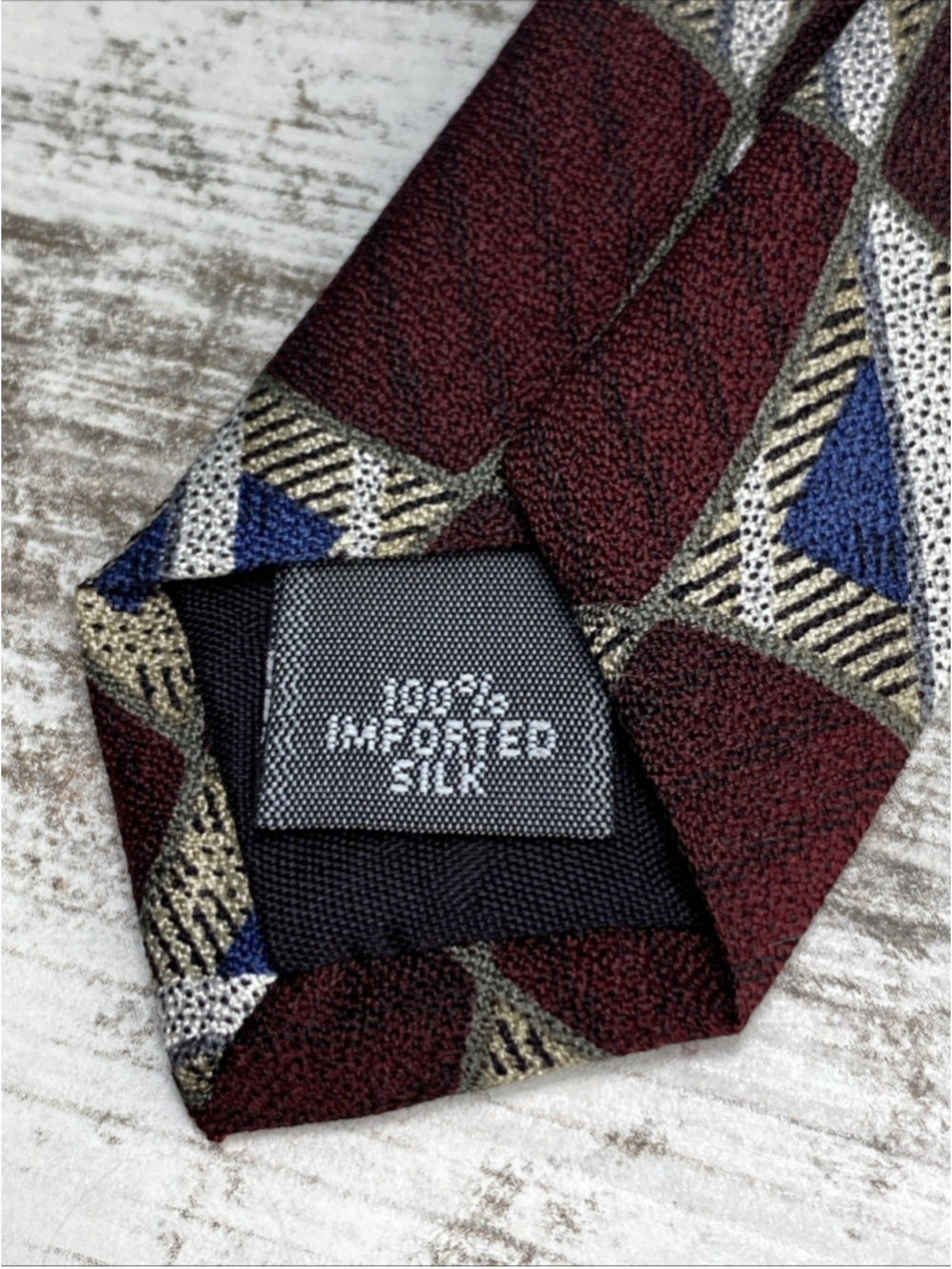 Como Collezione Silk Tie Burgundy Blue Geometric Vintage Mens Necktie - Picture 6 of 7